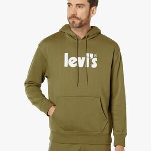 NWT Levi’s Men Sweater Size XL Olive Green Logo Relaxed Classic Pullover Hooded